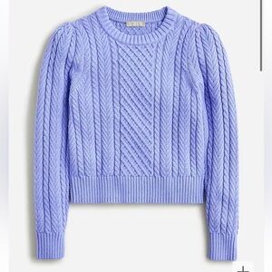 NWT JCrew Cable-knit puff-sleeve crewneck sweater